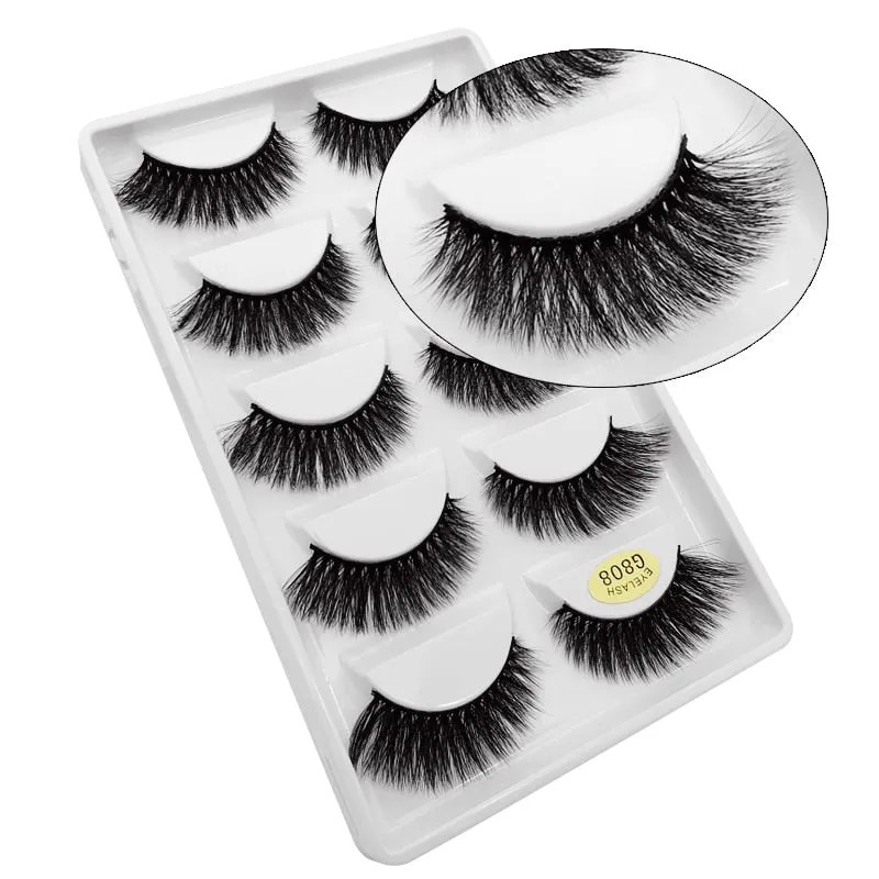 Beauty 5 pairs  Real Fake Mink Eyelashes 3D Natural
