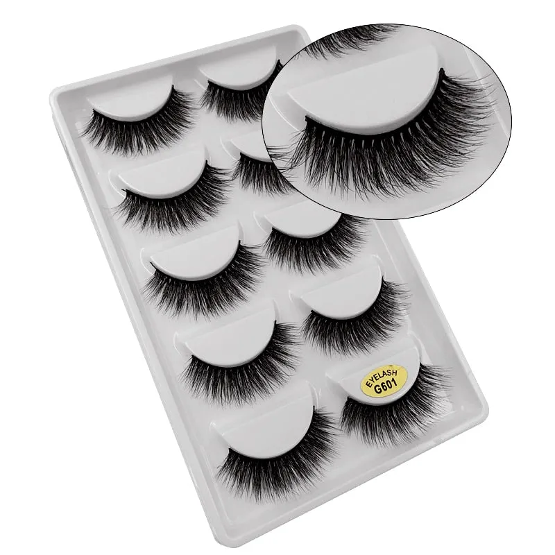 Beauty 5 pairs  Real Fake Mink Eyelashes 3D Natural