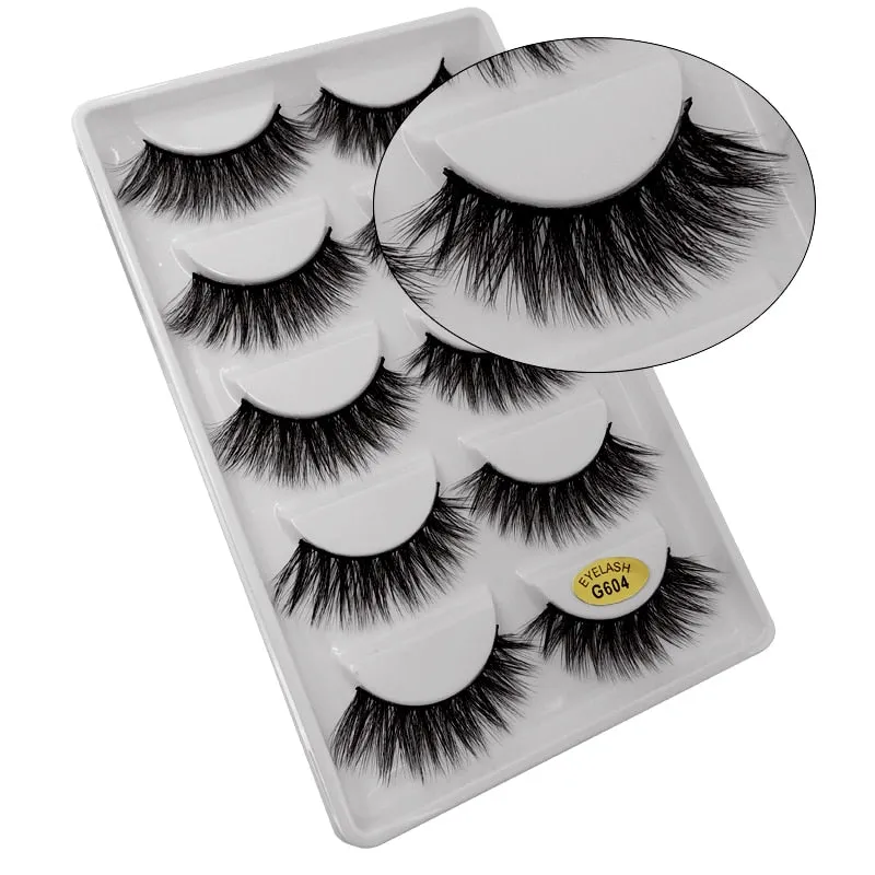 Beauty 5 pairs  Real Fake Mink Eyelashes 3D Natural