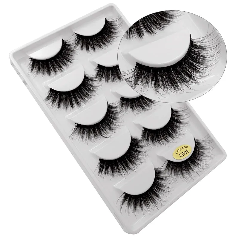 Beauty 5 pairs  Real Fake Mink Eyelashes 3D Natural