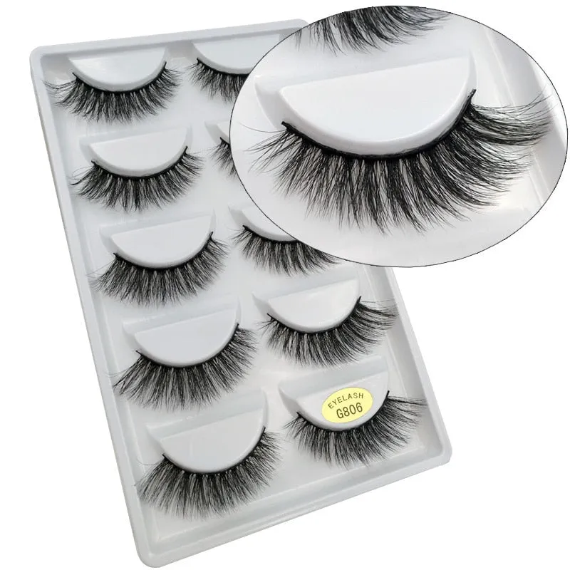 Beauty 5 pairs  Real Fake Mink Eyelashes 3D Natural