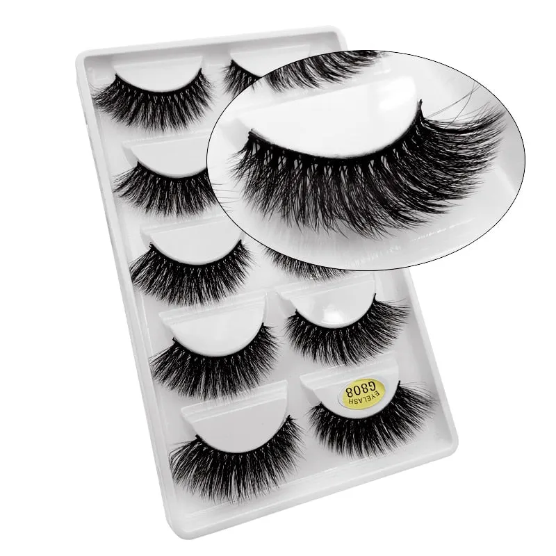 Beauty 5 pairs  Real Fake Mink Eyelashes 3D Natural