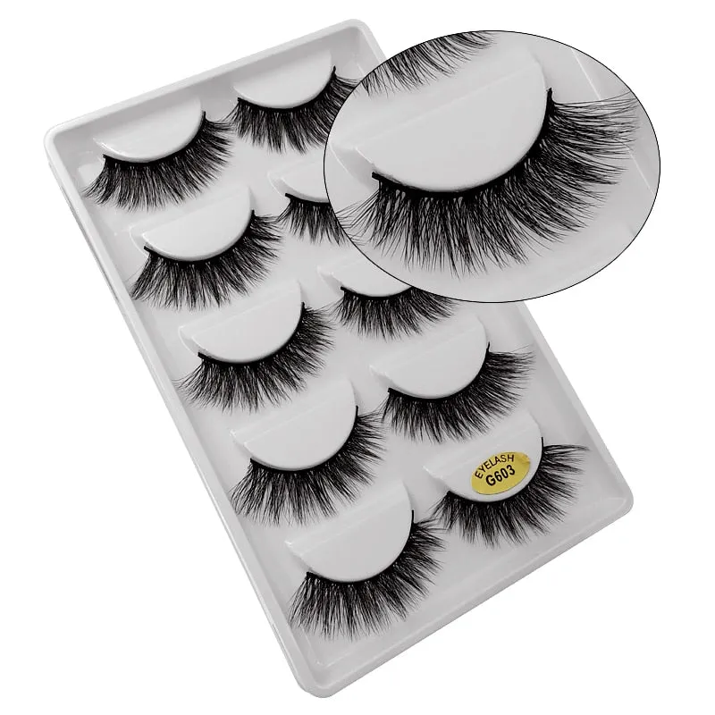 Beauty 5 pairs  Real Fake Mink Eyelashes 3D Natural
