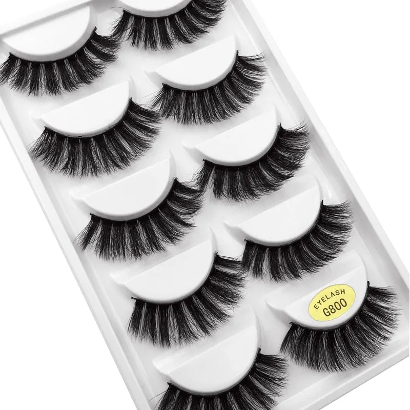 Beauty 5 pairs  Real Fake Mink Eyelashes 3D Natural