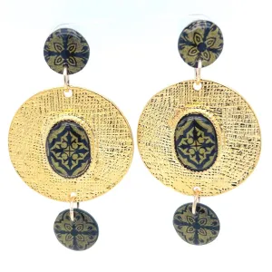 Black & Gold Dangle Earrings With Tile Detail Large
