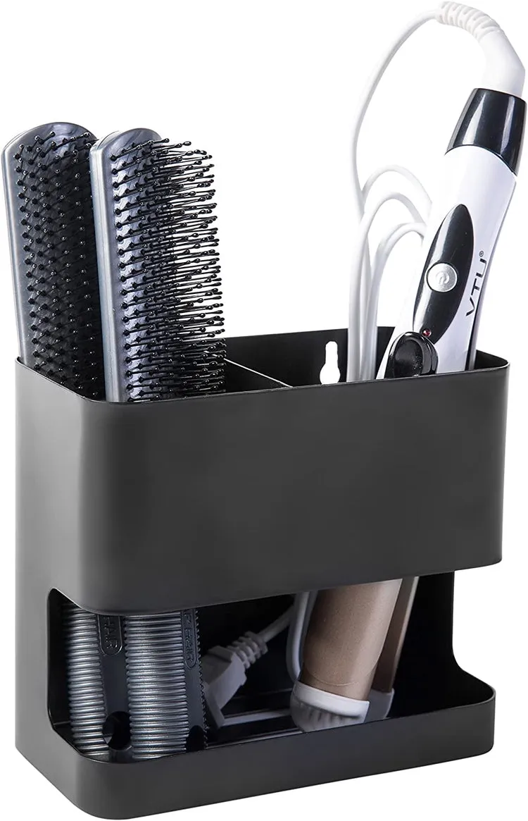Black Metal Wall Mountable Hair Tool Accessories Organizer Rack, Blow Dryer & Curling Iron Holder