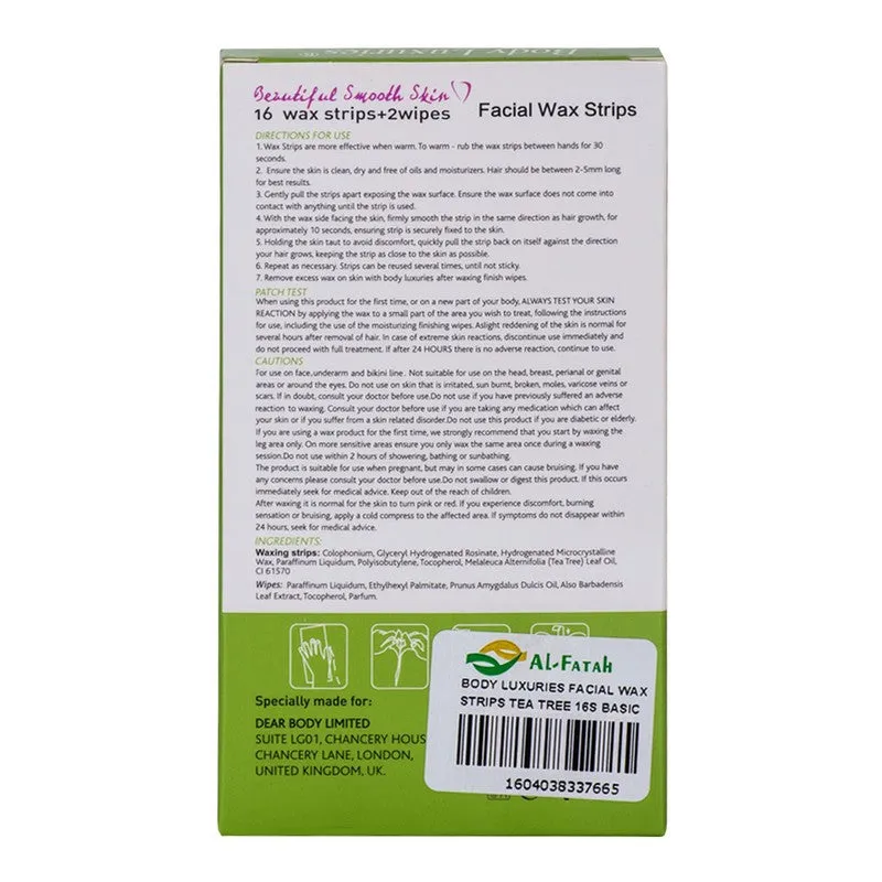BODY LUXURIES FACIAL WAX STRIPS TEA TREE 16S BASIC