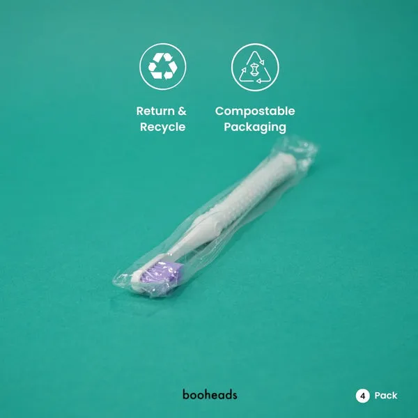 booheads - 4PK - Biodegradable Eco Toothbrushes | Biodegradable, Recyclable and Plant-based