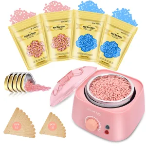 Bouvetan Waxing Kit for Women - Warmer with 17.5oz Hard Wax Beads, 20 Wax Sticks for Face, Eyebrow, Armpit, Arms, Legs, Bikini Hair Removal