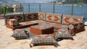 Brown Oriental Floor Seating, Floor Sofa Seating Set, L Shape Corner Arabic Sofa Set, Floor Cushions, Living room Sofa, Arabic Majlis
