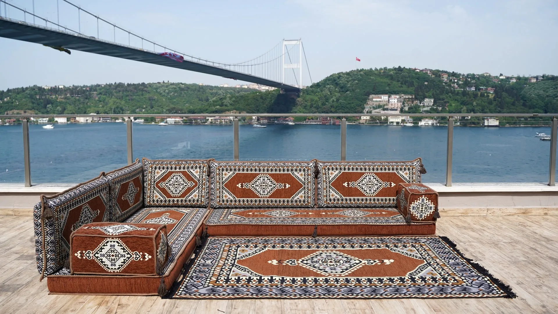 Brown Oriental Floor Seating, Floor Sofa Seating Set, L Shape Corner Arabic Sofa Set, Floor Cushions, Living room Sofa, Arabic Majlis