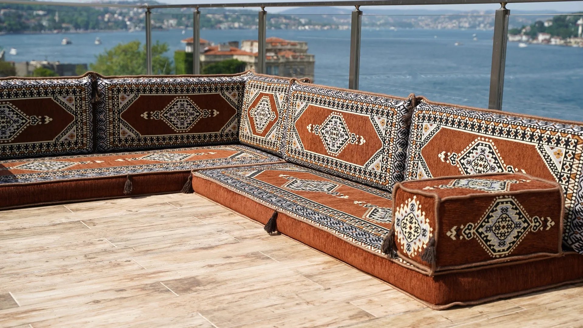 Brown Oriental Floor Seating, Floor Sofa Seating Set, L Shape Corner Arabic Sofa Set, Floor Cushions, Living room Sofa, Arabic Majlis