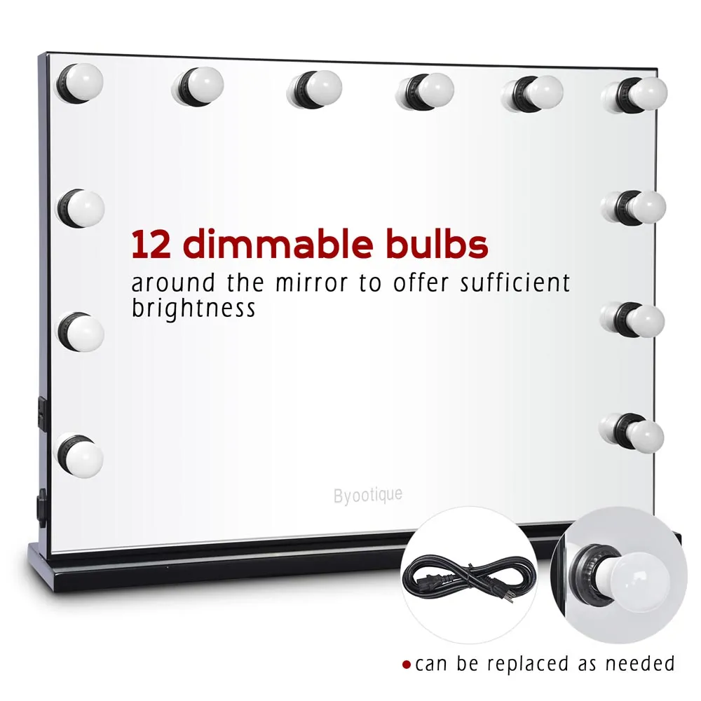 Byootique Urstudio 34X26" Black Hollywood Vanity Mirror Tabletop Wall Mount