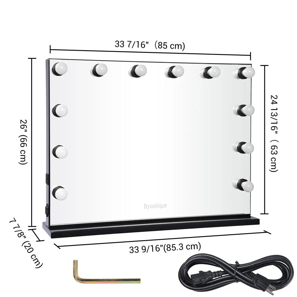 Byootique Urstudio 34X26" Black Hollywood Vanity Mirror Tabletop Wall Mount