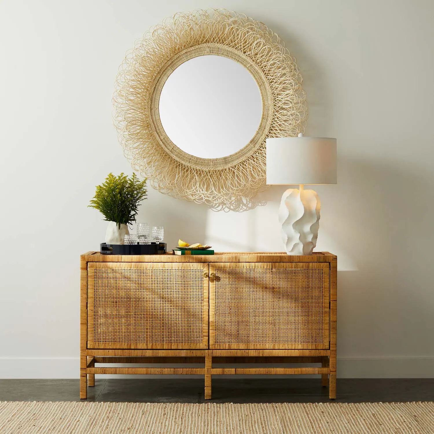 Champagne Reef Cane Round Mirror