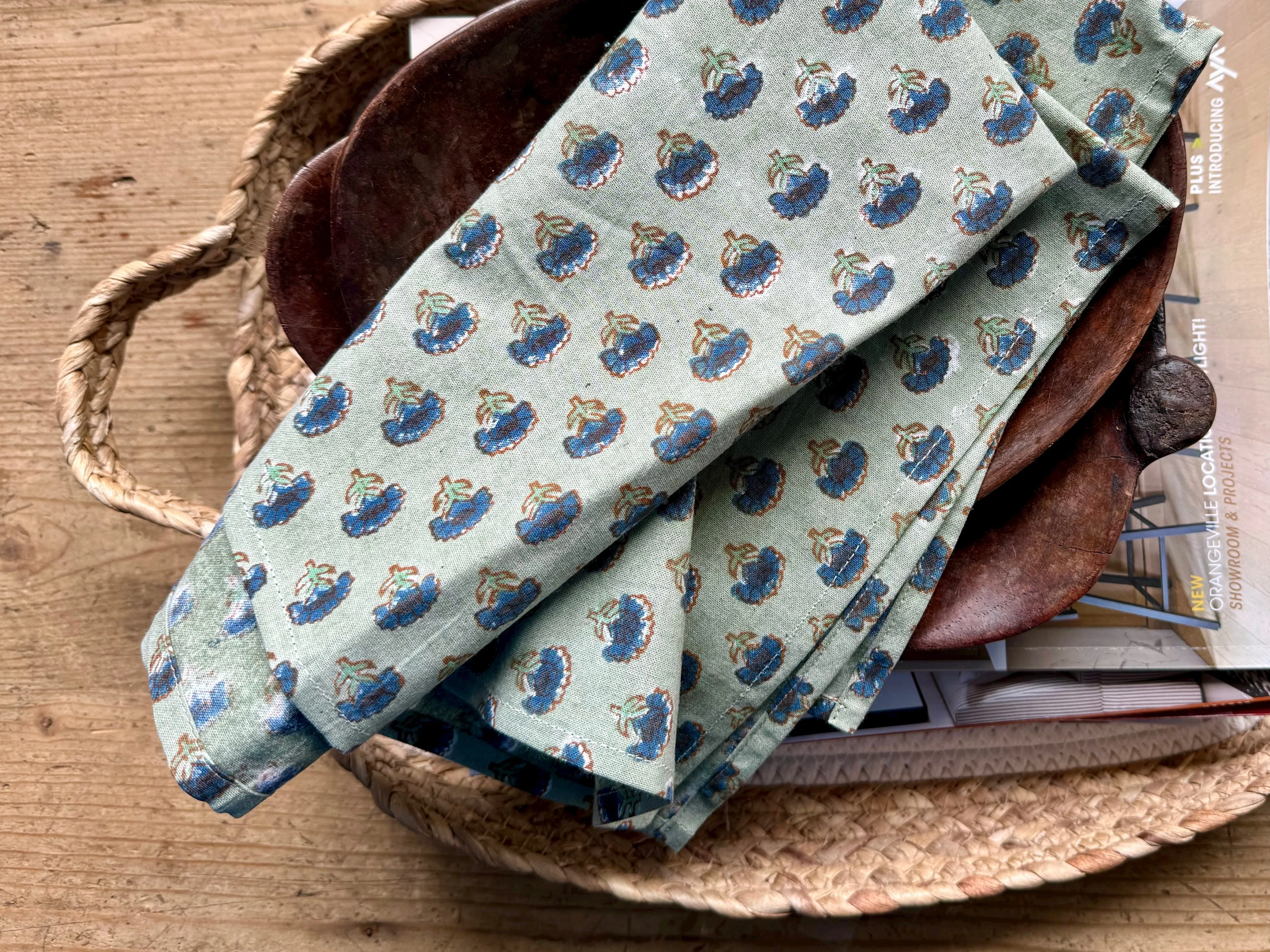 Coconut Block Print Napkins | Green