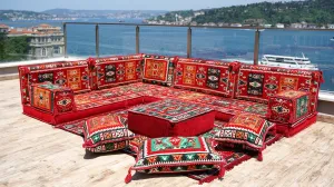 Colorful Moroccan Livingroom Cushions, 4" Thickness Corner Floor Seating Set, L Shaped Floor Couch, Sectional Sofa Set