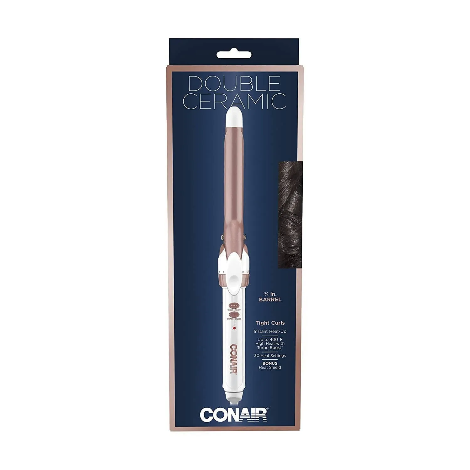 Conair Double Ceramic 3/4 inch Curling Iron (White/Rose Gold) has a higher ceramic content to deliver even heat, fast styling and long-lasting curls - C-CD700GN