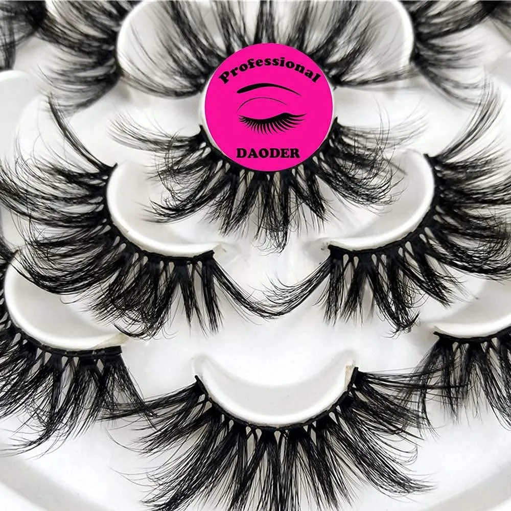 DAODER 25mm Lashes Pack Fluffy Faux Mink Dramatic Long Wispy Soft 8D False Eyelashes Bulk for Women Bold Makeup 14 Pairs