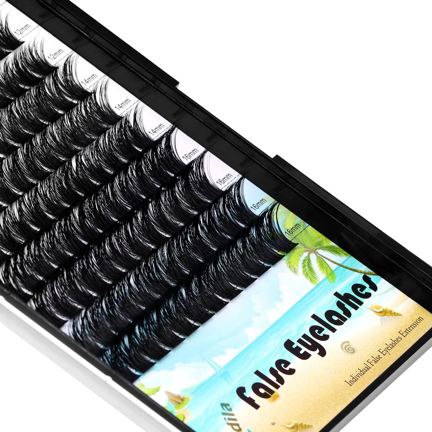 Dedila Large Tray -Wide Stem Mixed 10-12-14-16mm/12-14-16mm/14-16-18mm Cluster Eyelashes Home DIY Lashes Extensions D Curl Thickness 0.07mm Individual False Eyelashes (mixed 12-14-16mm)