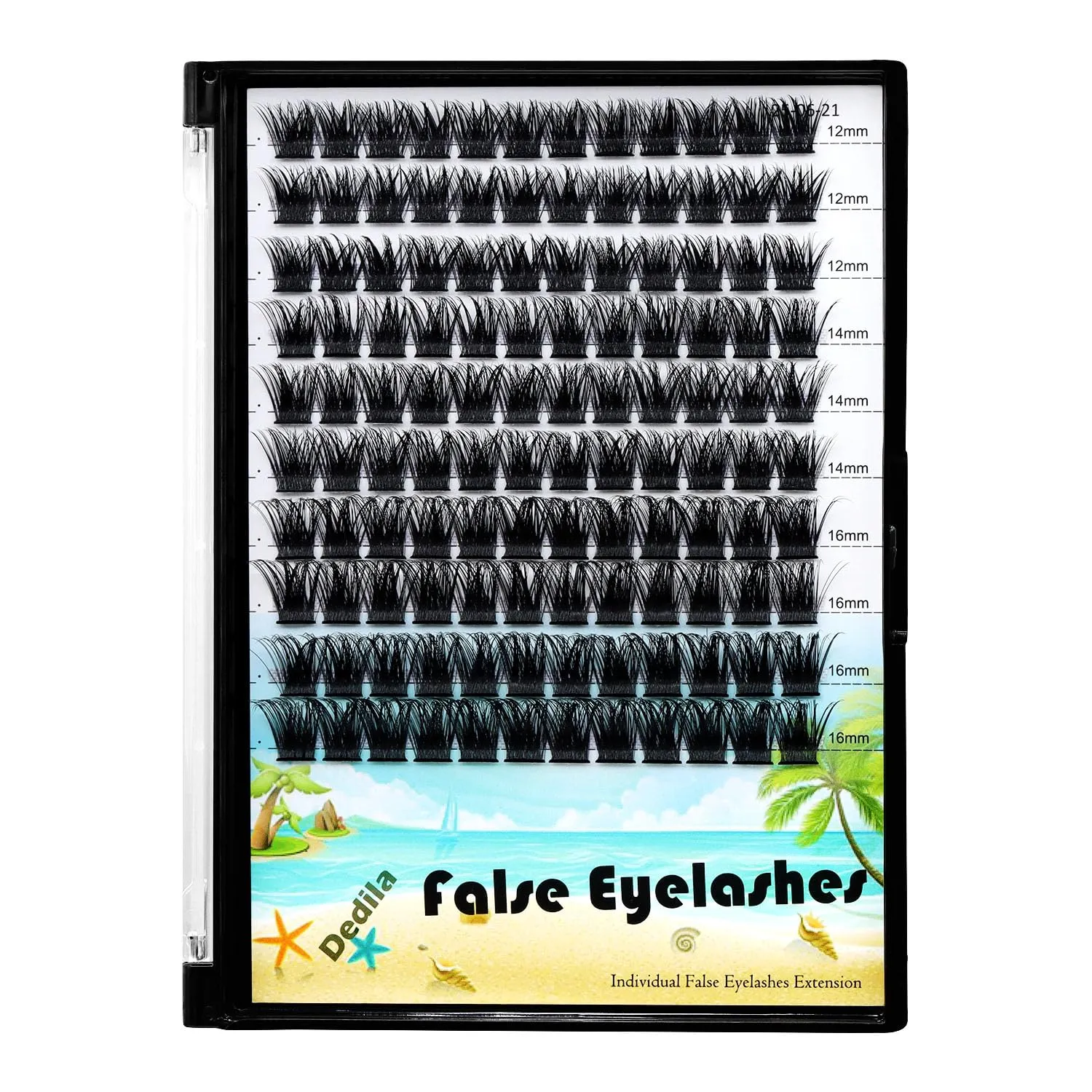 Dedila Large Tray -Wide Stem Mixed 10-12-14-16mm/12-14-16mm/14-16-18mm Cluster Eyelashes Home DIY Lashes Extensions D Curl Thickness 0.07mm Individual False Eyelashes (mixed 12-14-16mm)