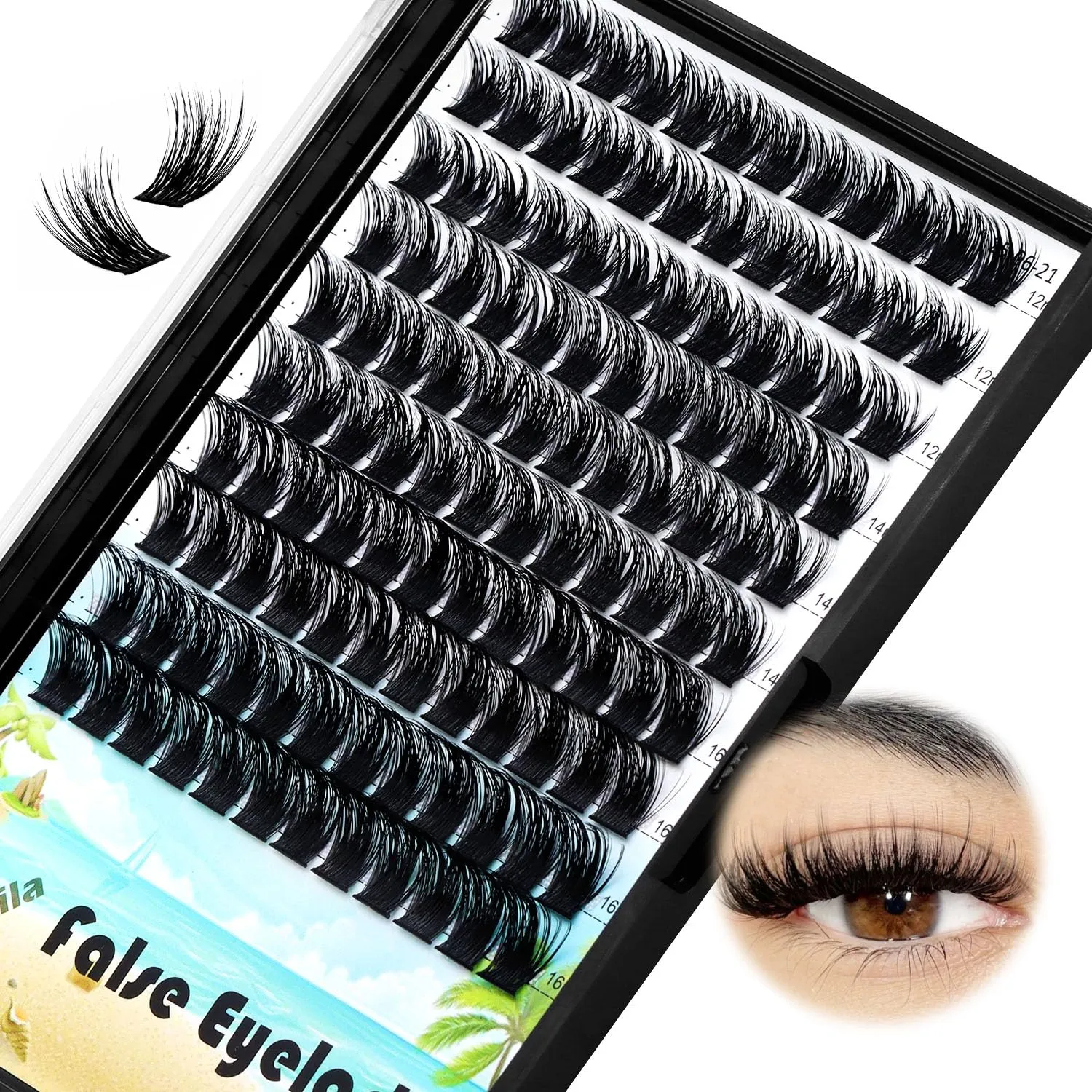 Dedila Large Tray -Wide Stem Mixed 10-12-14-16mm/12-14-16mm/14-16-18mm Cluster Eyelashes Home DIY Lashes Extensions D Curl Thickness 0.07mm Individual False Eyelashes (mixed 12-14-16mm)