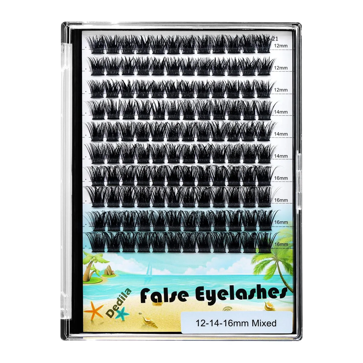 Dedila Large Tray -Wide Stem Mixed 10-12-14-16mm/12-14-16mm/14-16-18mm Cluster Eyelashes Home DIY Lashes Extensions D Curl Thickness 0.07mm Individual False Eyelashes (mixed 12-14-16mm)