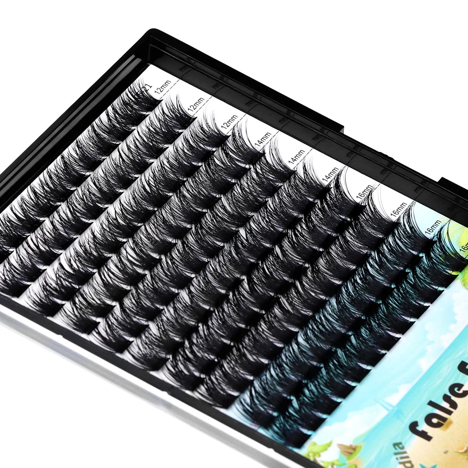 Dedila Large Tray -Wide Stem Mixed 10-12-14-16mm/12-14-16mm/14-16-18mm Cluster Eyelashes Home DIY Lashes Extensions D Curl Thickness 0.07mm Individual False Eyelashes (mixed 12-14-16mm)