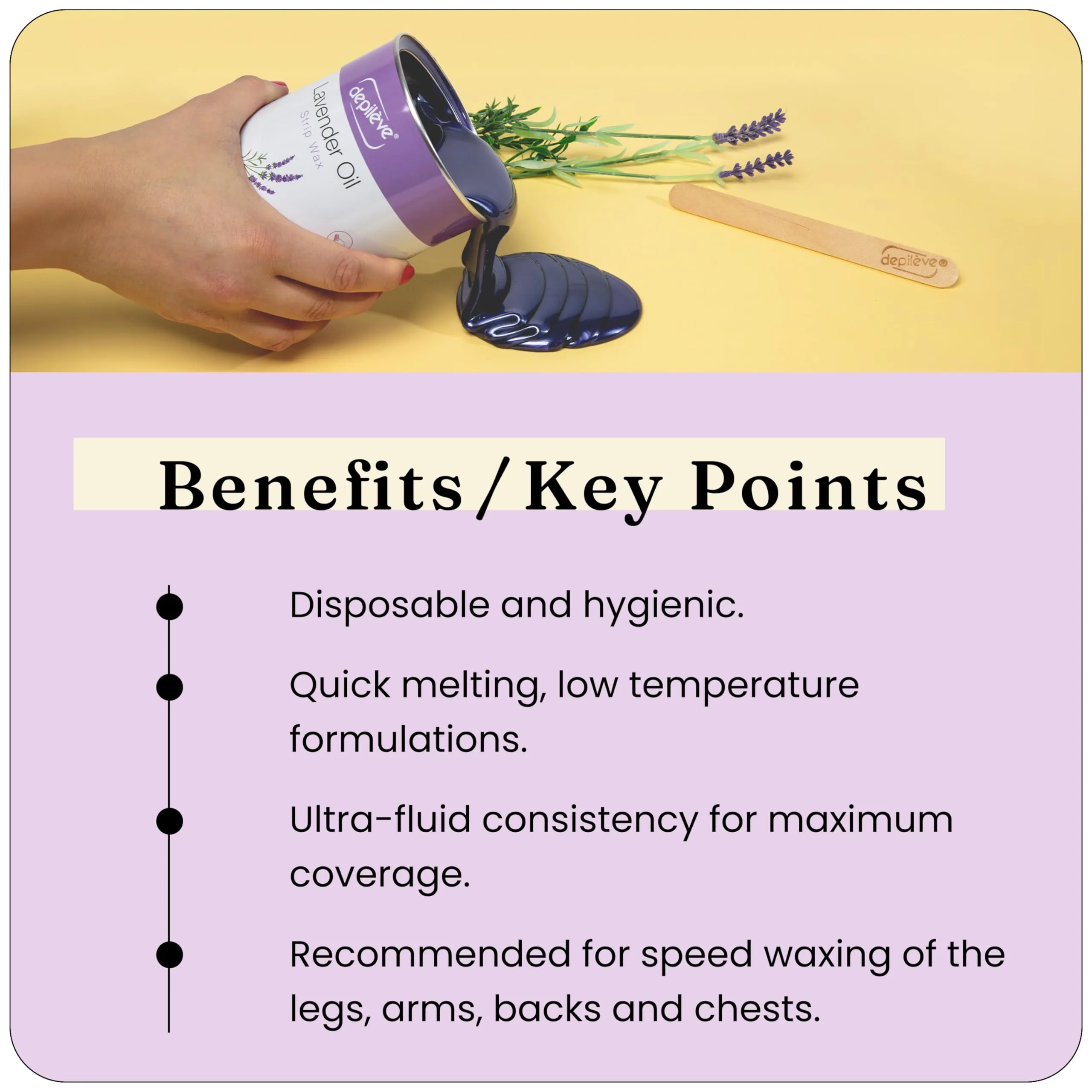 Depileve Hair Removal Wax - Lavender Rosin Wax for Sensitive Skin - Full-Body Wax - Ideal for Delicate Areas - Moisturizing Strip Wax - for Salon and At-Home Use