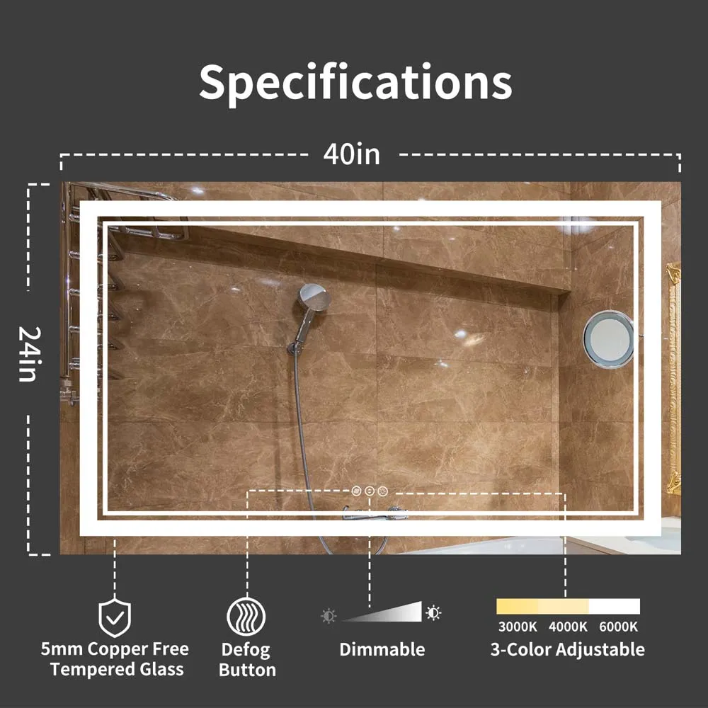 Dimmable Lighted Bathroom Vanity Mirror for Wall