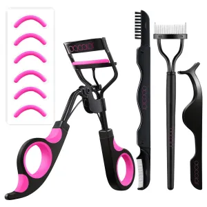 Docolor Eyelash Curler Kit, 4 in 1 Lash Curler Kit, eyelash comb eyelash extension tweezers eyebrow brush and comb with 6 Extra Replacement Refill Pads Eyelash Applicator Makeup Tool
