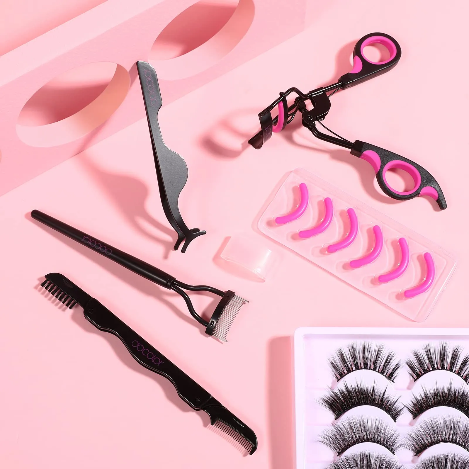 Docolor Eyelash Curler Kit, 4 in 1 Lash Curler Kit, eyelash comb eyelash extension tweezers eyebrow brush and comb with 6 Extra Replacement Refill Pads Eyelash Applicator Makeup Tool