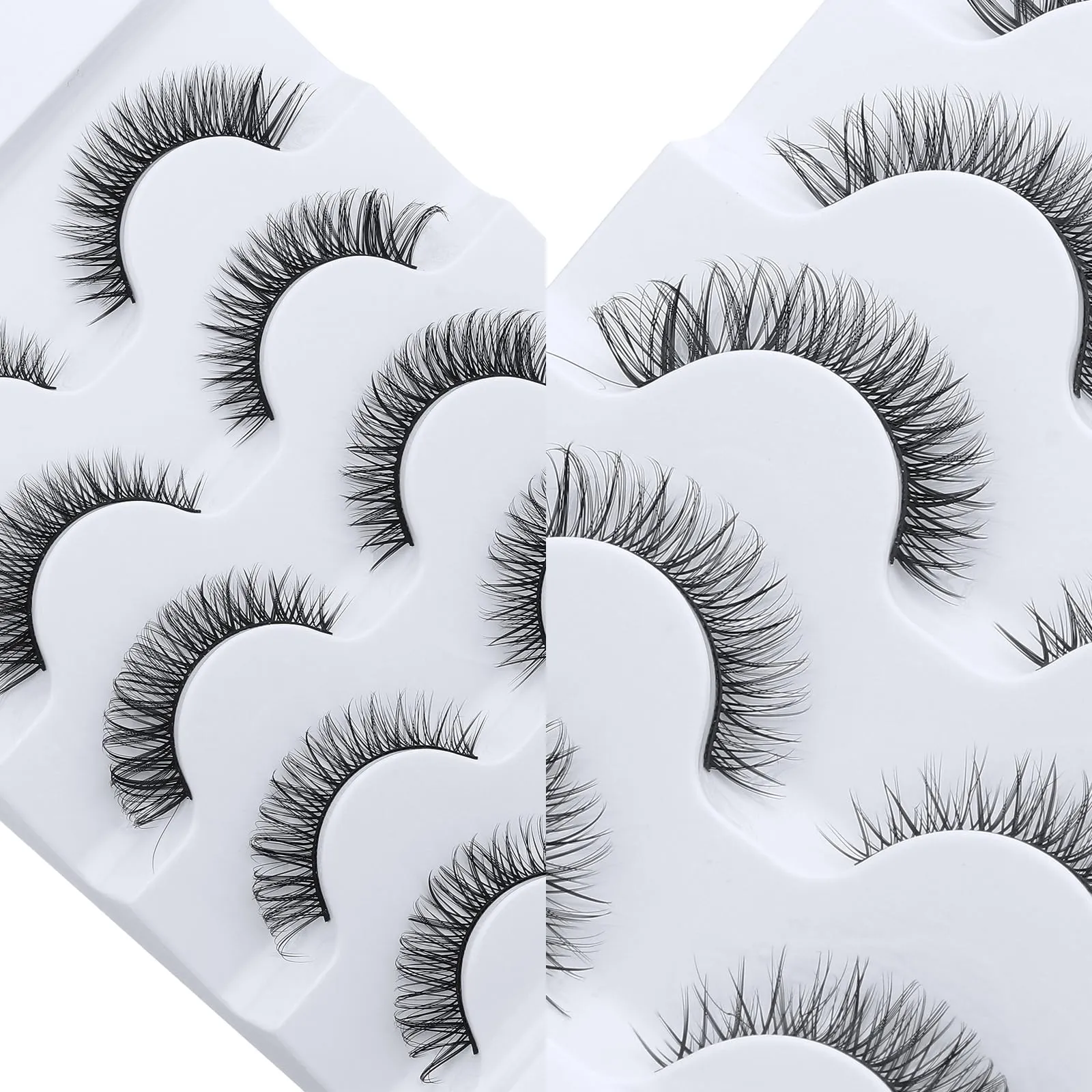 DSLONG 5 Pairs Natural Look D Curl Lashes With 18PCS Self Adhesive Eyelashes Strips, Manga Lashes Fluffy Cat Eye Lashes Looks Like Eyelash Extensions (Cat Eye)