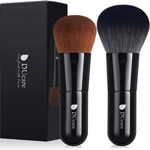 DUcare Self Tanner Brush Foundation Powder Brushes Kabuki Makeup Blush Brushes Set 2 PCS - Buffing Stippling Liquid Blending Mineral Powder Makeup Tools Black