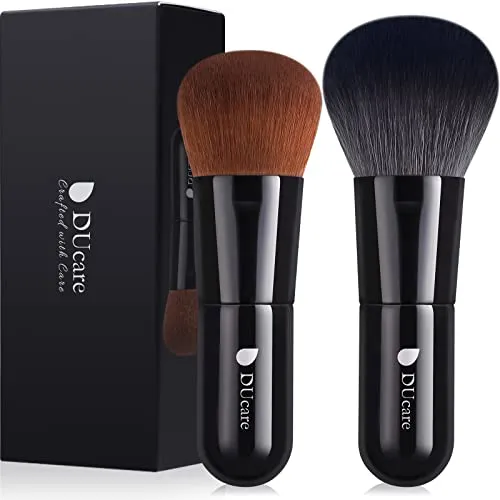 DUcare Self Tanner Brush Foundation Powder Brushes Kabuki Makeup Blush Brushes Set 2 PCS - Buffing Stippling Liquid Blending Mineral Powder Makeup Tools Black