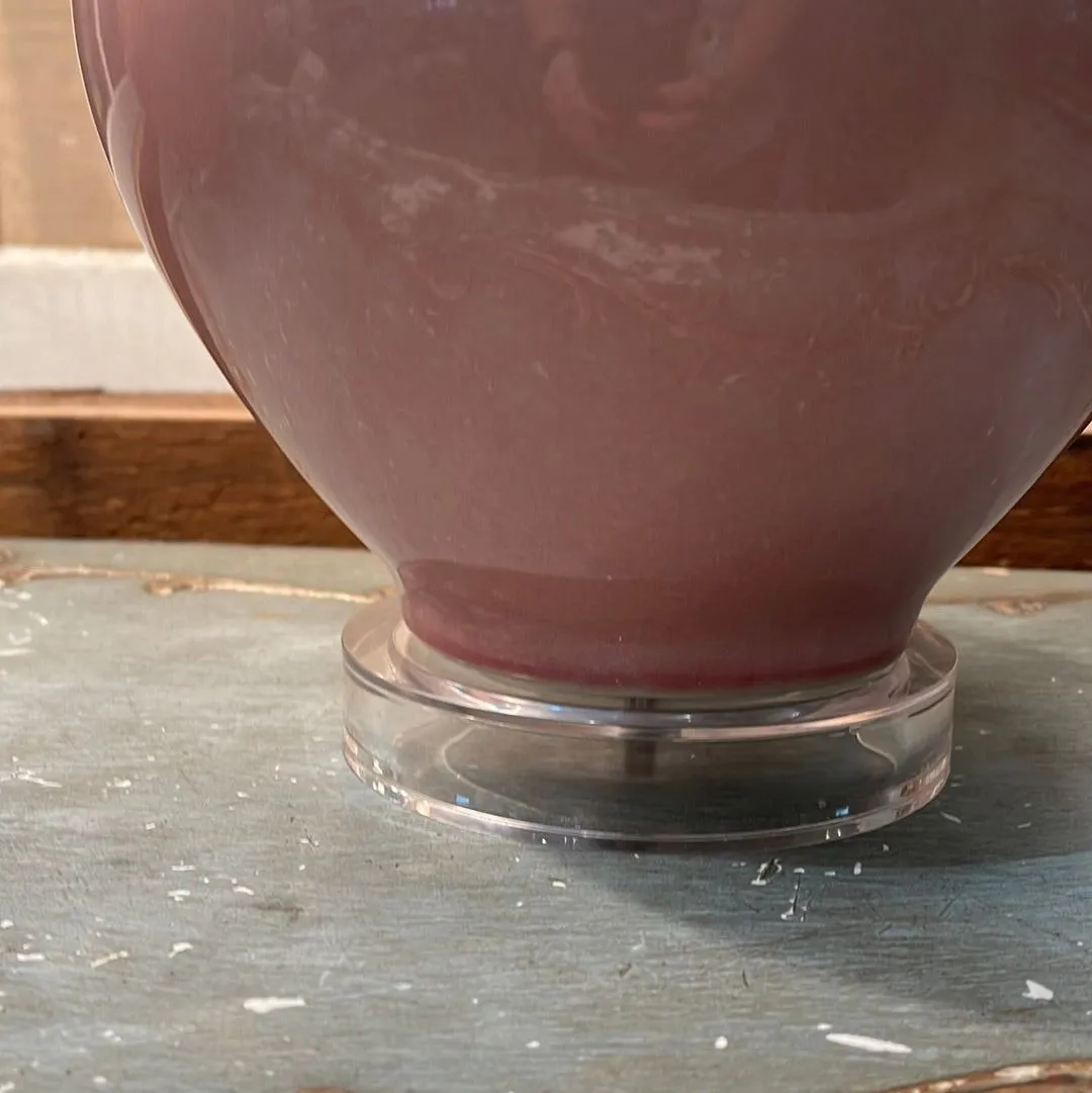 Dusty Rose Pink Double Gourd Lamps with White Shades on Acrylic Bases