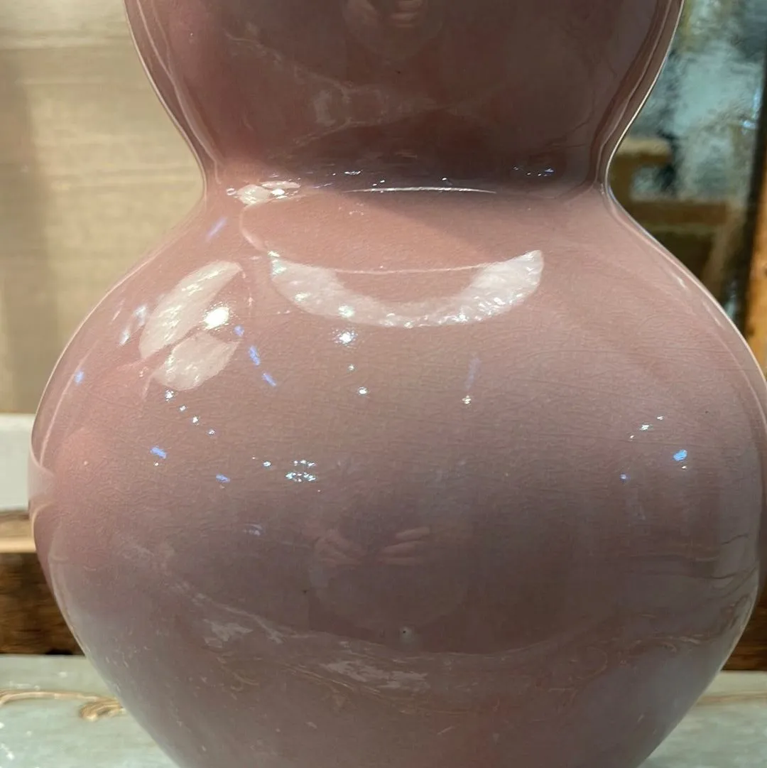 Dusty Rose Pink Double Gourd Lamps with White Shades on Acrylic Bases