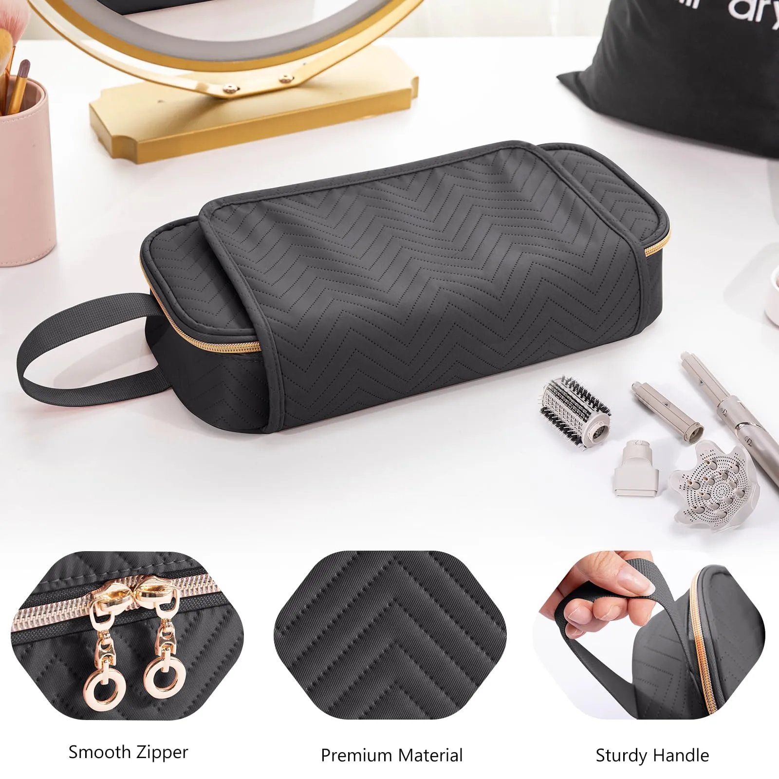 ELCUPA 2IN1 Hair Tools Travel Bag with Heat Resistant Mat for Flat Irons, Straighteners, Curling Iron, Hair Dryer Case Compatible with Revlon One-Step Hair Dryer, Shark Flexstyle, Hair Essentials