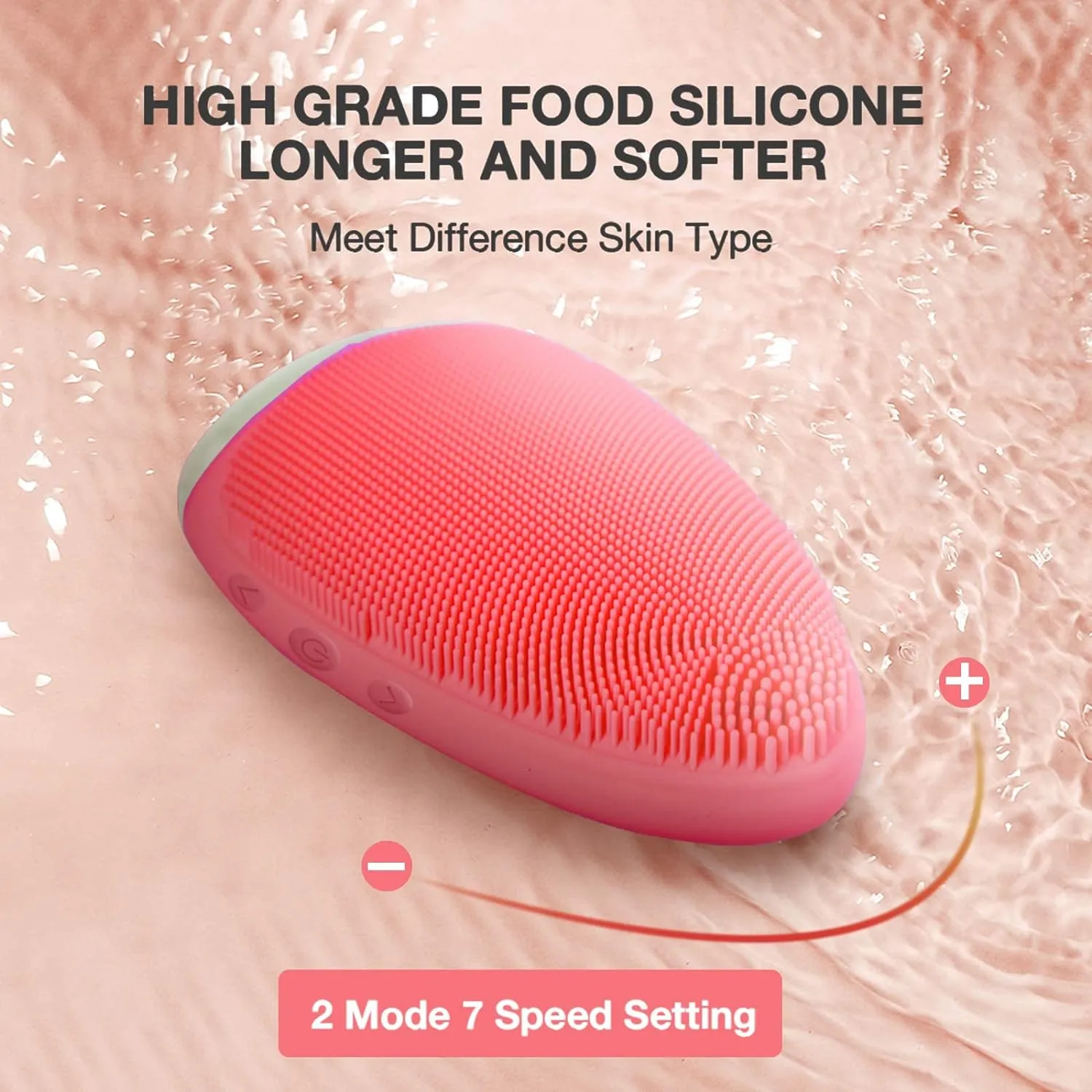 Electric Facial Cleansing Brush,Silicone Facial Brush, Waterproof Skin Care Device For Gentle Exfoliation,Deep Cleansing,Face Massage,Anti Aging - Pink