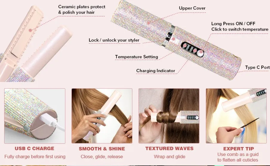 Electric Hair Straightening & Curling Brush - Black