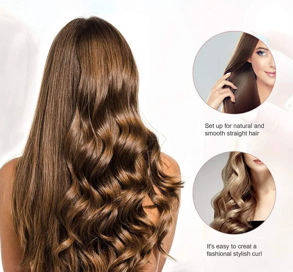 Electric Hair Straightening & Curling Brush - Black