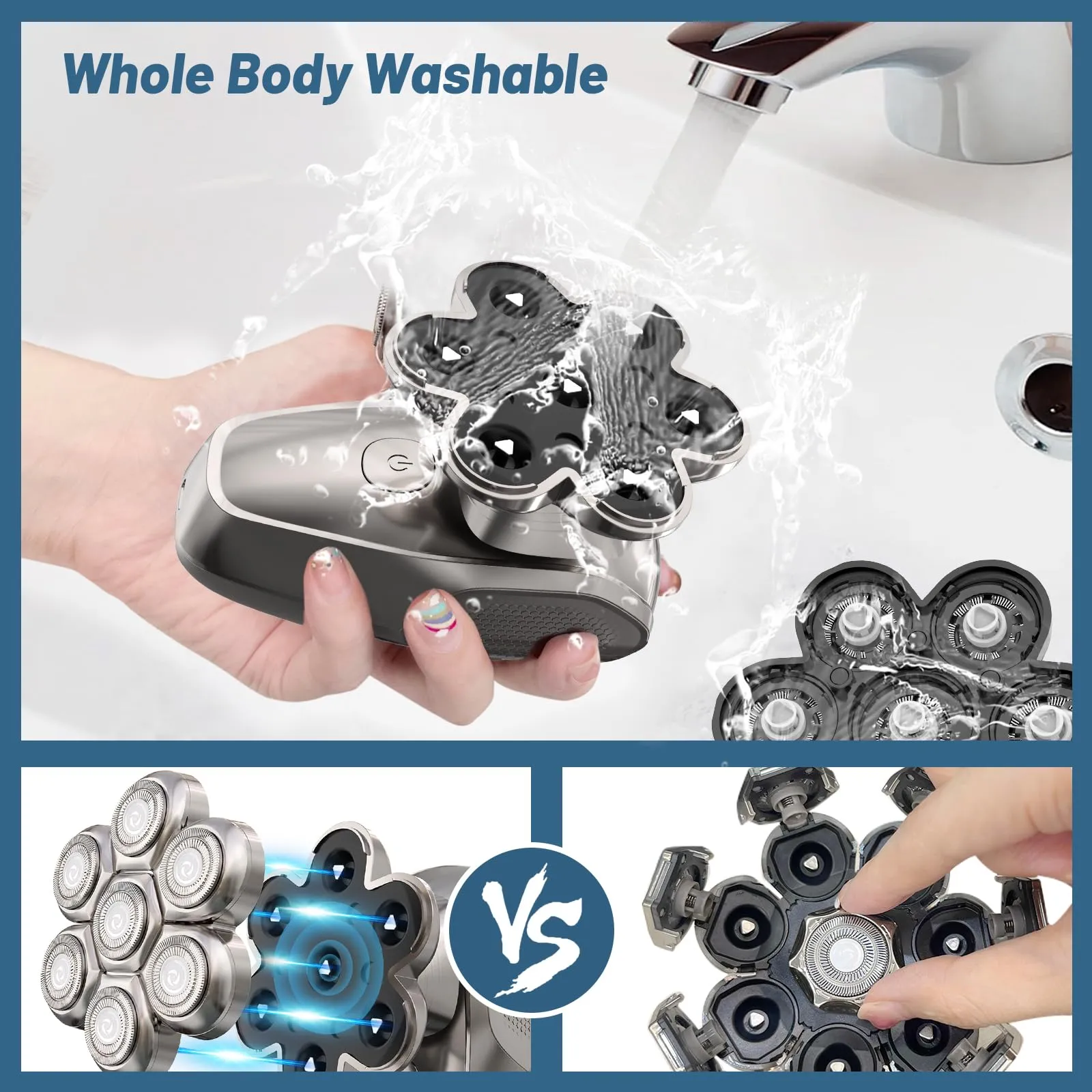 Electric Head Shavers for Bald Men - 7D Detachable Magnetic Bald Head Shaver Adjustable Speed, 5-in-1 Men's Electric Head Razor Grooming Kit, IPX7 Waterproof Wet Dry Shaving Type-C Rechargeable