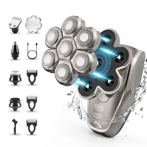Electric Head Shavers for Bald Men - 7D Detachable Magnetic Bald Head Shaver Adjustable Speed, 5-in-1 Men's Electric Head Razor Grooming Kit, IPX7 Waterproof Wet Dry Shaving Type-C Rechargeable