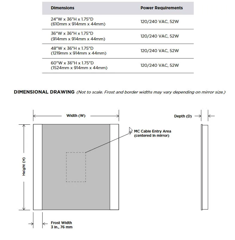 Electric Mirror Novo LED Mirror with 3-Inch Side Border Illumination and Wall Glow -3 Sizes