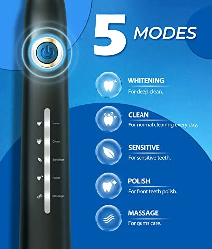 Electric Toothbrush for Adults, 8 Brush Heads Sonicare Electric Toothbrush with 40000 VPM Deep Clean 5 Modes, Rechargeable Toothbrushes Fast Charge 4 Hours Last 30 Days,, Father's Day Gifts