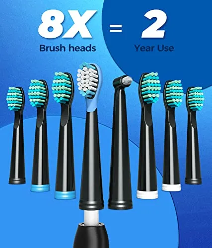 Electric Toothbrush for Adults, 8 Brush Heads Sonicare Electric Toothbrush with 40000 VPM Deep Clean 5 Modes, Rechargeable Toothbrushes Fast Charge 4 Hours Last 30 Days,, Father's Day Gifts