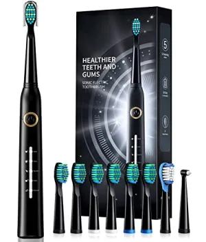 Electric Toothbrush for Adults, 8 Brush Heads Sonicare Electric Toothbrush with 40000 VPM Deep Clean 5 Modes, Rechargeable Toothbrushes Fast Charge 4 Hours Last 30 Days,, Father's Day Gifts
