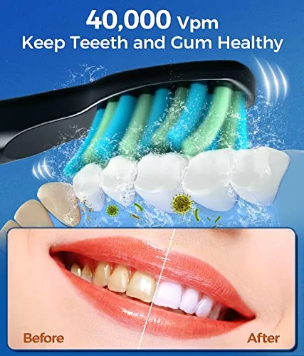 Electric Toothbrush for Adults, 8 Brush Heads Sonicare Electric Toothbrush with 40000 VPM Deep Clean 5 Modes, Rechargeable Toothbrushes Fast Charge 4 Hours Last 30 Days,, Father's Day Gifts