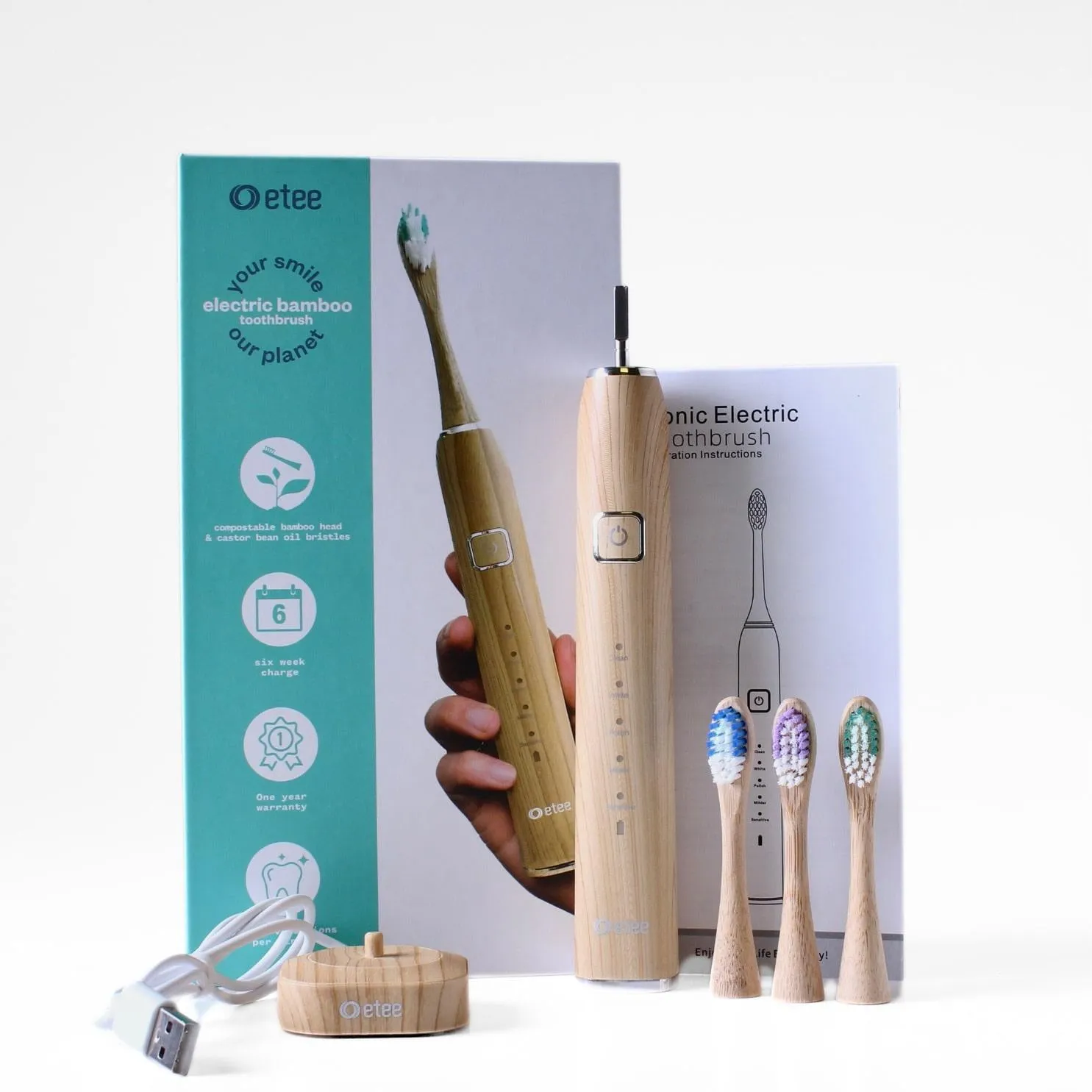 Electric Toothbrush with Replaceable Bamboo Head