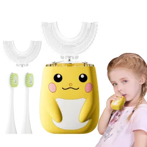 ELOTAME Kids U Shaped Electric Toothbrush with 4 Brush Heads, Cartoon Sonic Automatic Toothbrush with 6 Cleaning Modes, 360-Degree Cleaning, IPX7 Waterproof (8-15 Age Smiling Face)